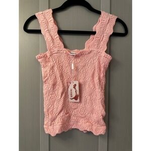 IWEMEK Pink Popcorn Textured Tank Top Crinkle 3D Floral Stretch Sleeveless L
